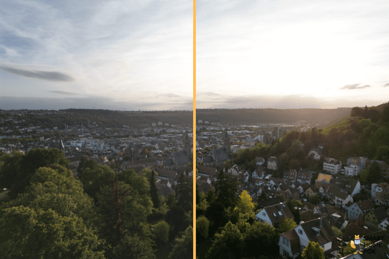 Luftbild der DJI Mini 3 Pro im DNG (RAW) und JPEG Format im Vergleich.